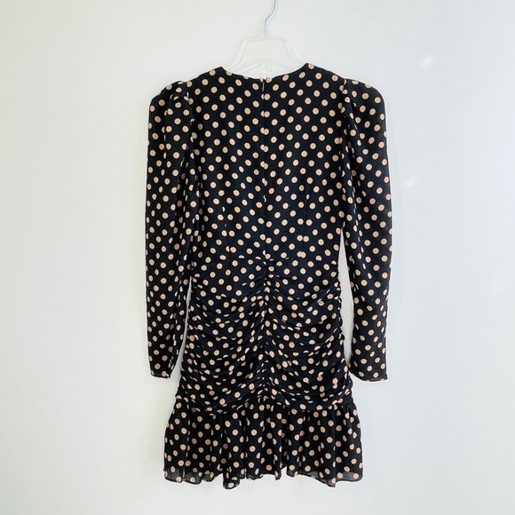 Mink Pink Mini Dress Small Ayat Ruched Polka Dot Ruched Ruffle Hem Long Sleeve - Picture 8 of 15